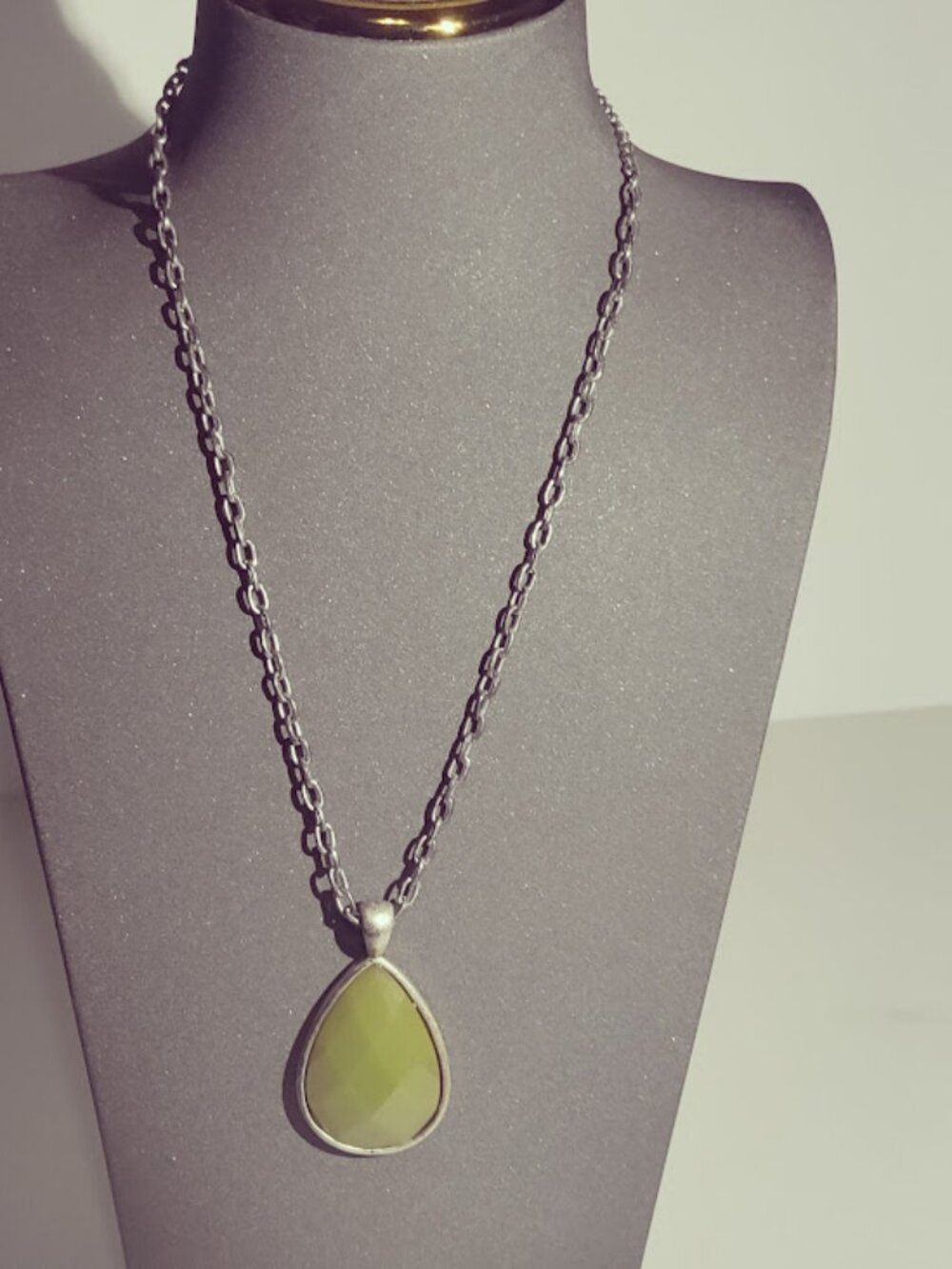 Yellow Teardrop Pendant Necklace Silver Tone